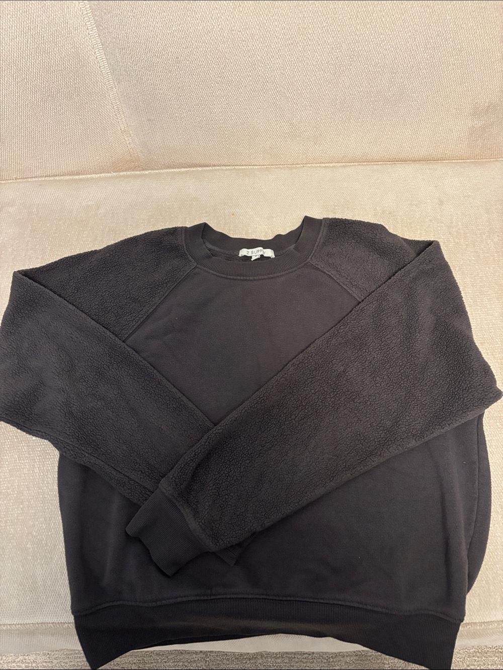 Z Supply Black Sherpa-Sleeve Crewneck Sweatshirt